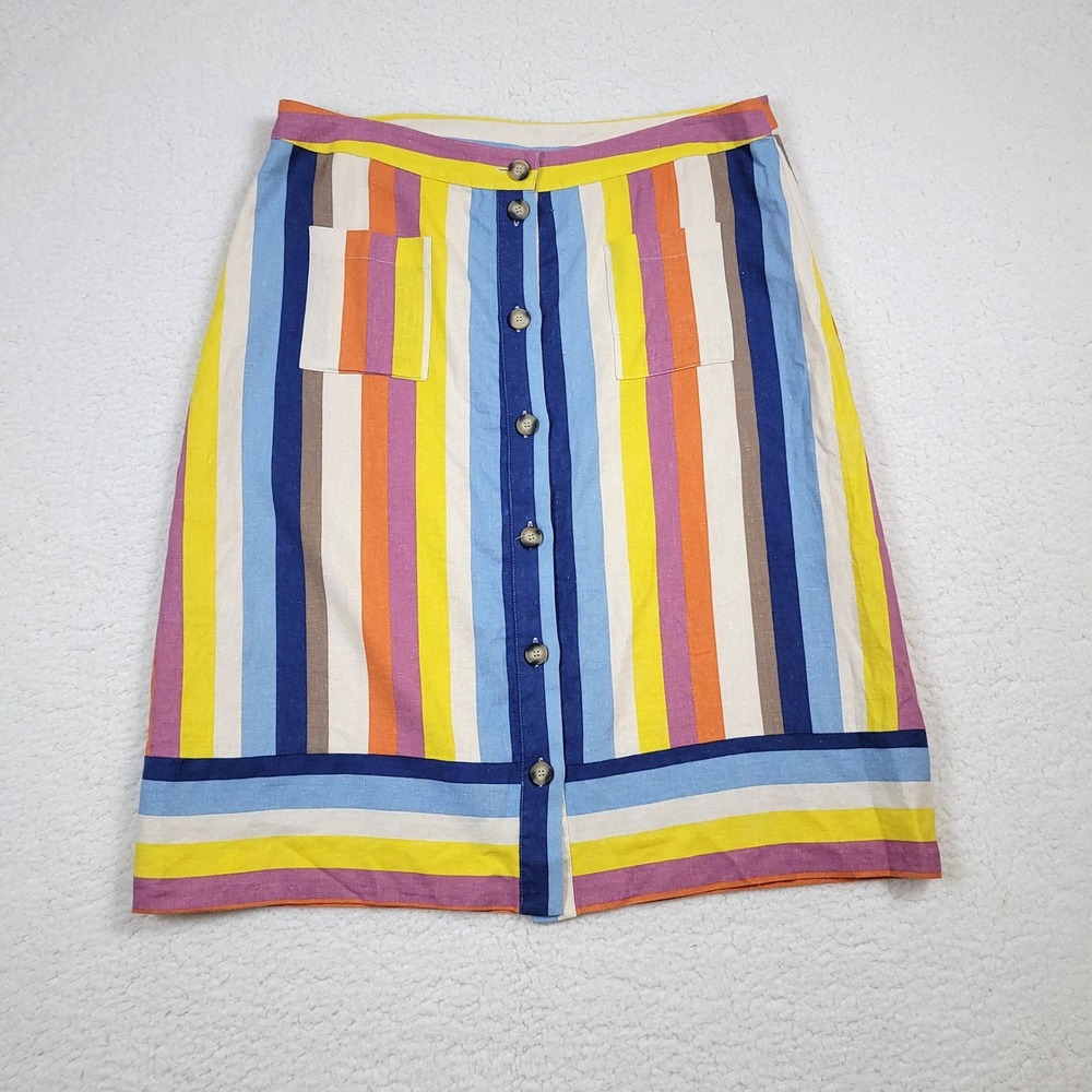 Gilli Button Front Skirt Womens 2X Multi Color Striped Linen Blend Midi Pockets